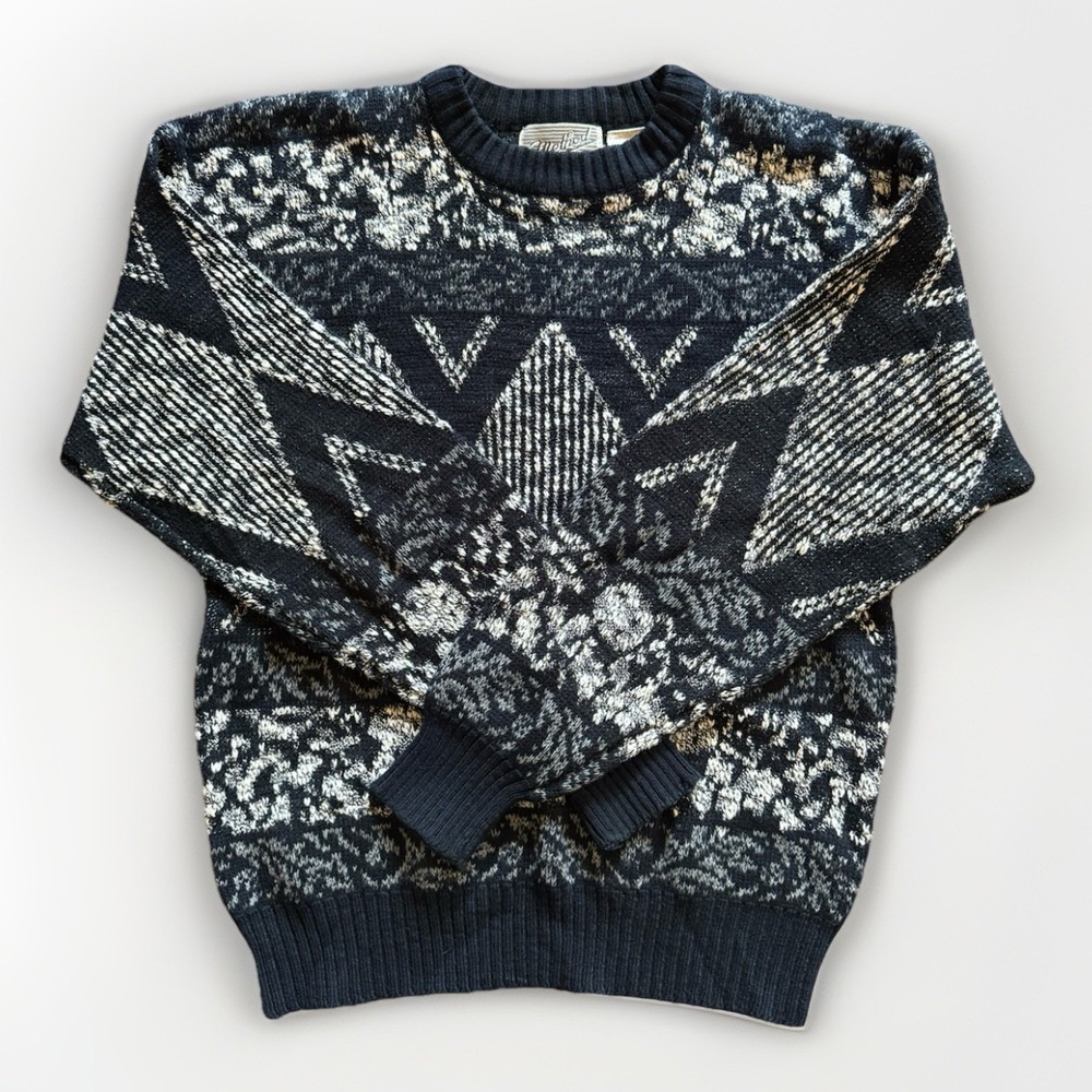 Vintage Method Geometric Knit Sweater Men's L Navy Southwestern